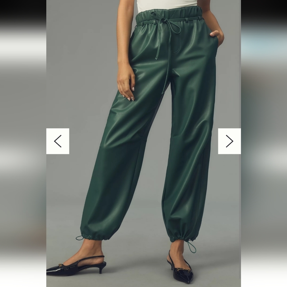 Pilcro Anthropologie Faux Leather Soft Parachute Pants Dark Green Joggers XS